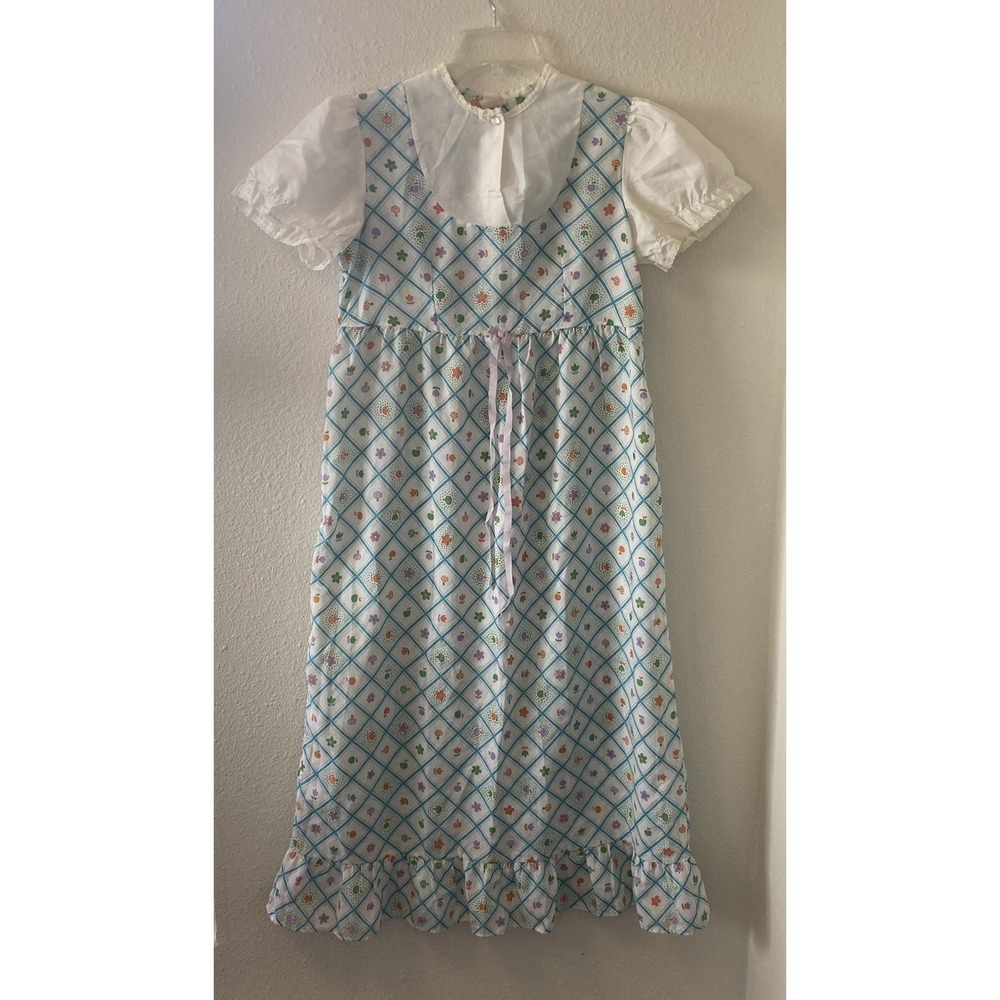 Vintage 60s 70s Nightgown Dress St Michael High Neck 32-34" Geometric Print Flaw